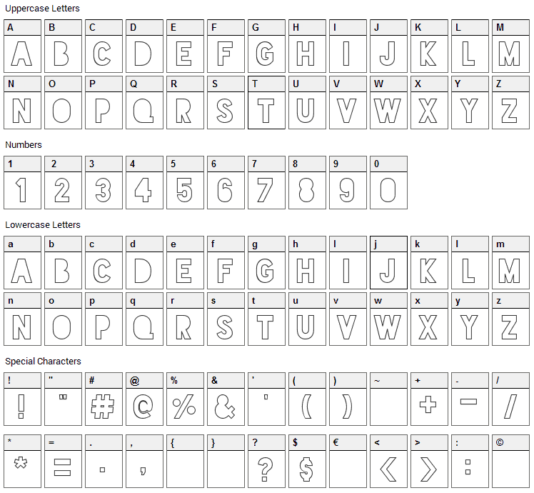 Blackout Sunrise Font Character Map