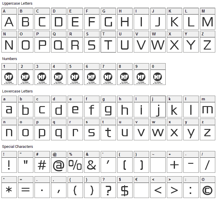 Blackthorns Font Character Map