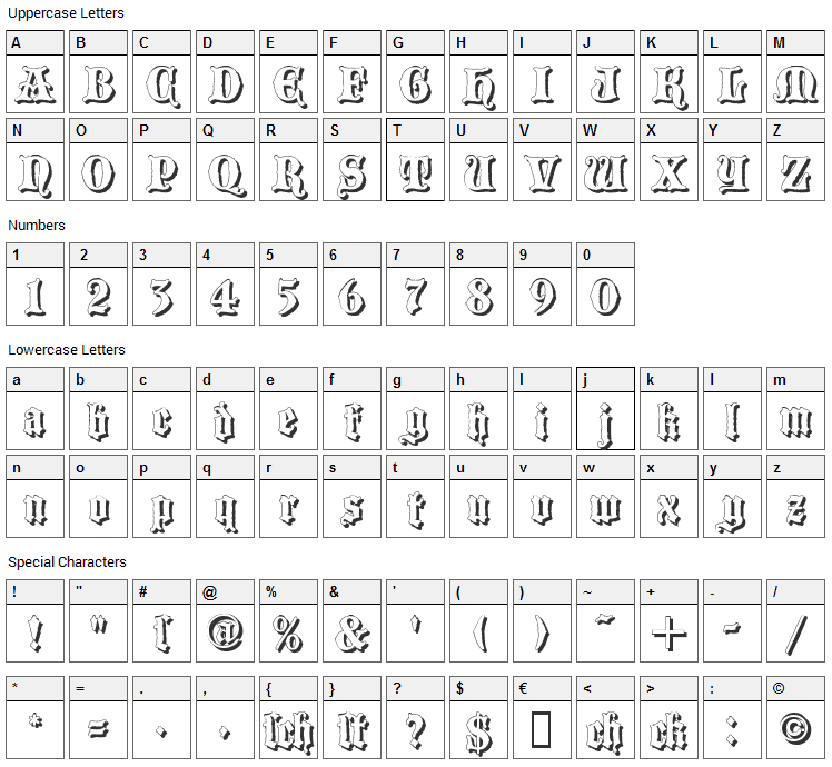 Blackwood Castle Font Character Map