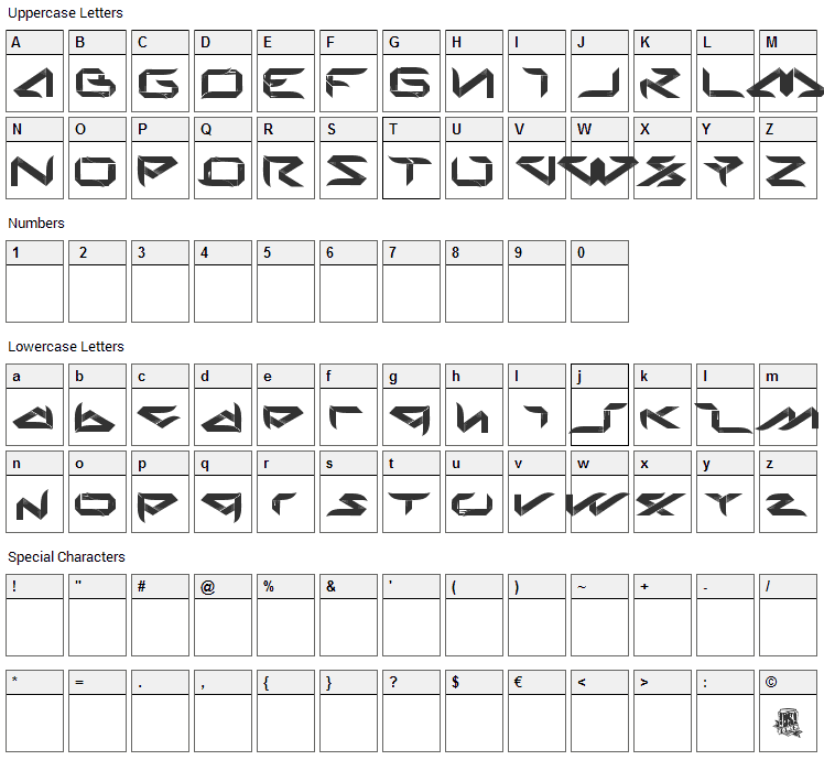 Bladeline Font Character Map