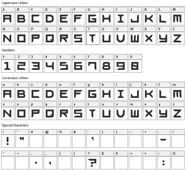 Blades GF Free Font Character Map