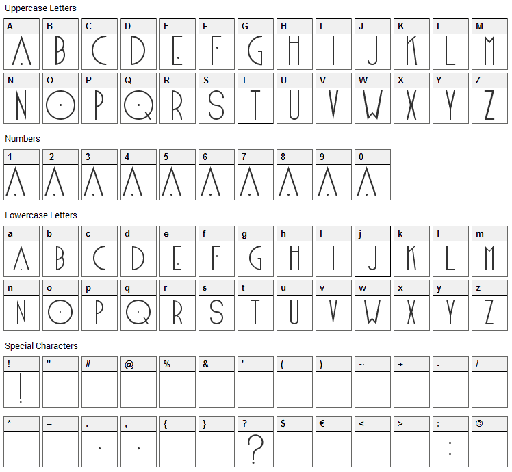 Blake Font Character Map