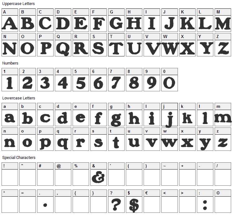 Blanchard Inland Font Character Map