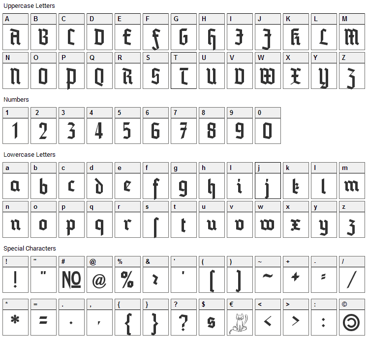 Blankenburg Font Character Map