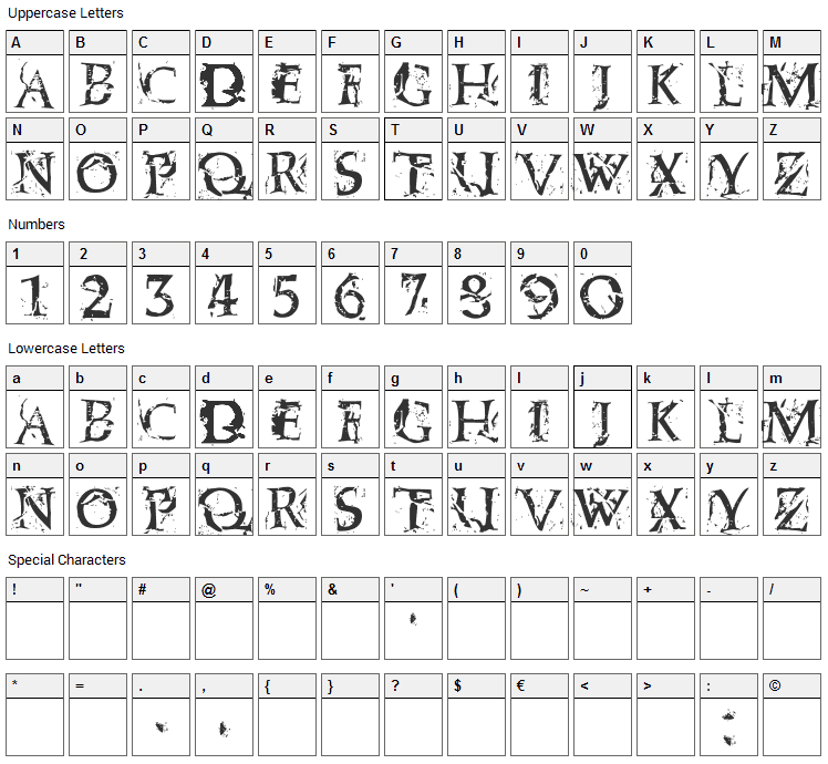 Blasphemy Font Character Map