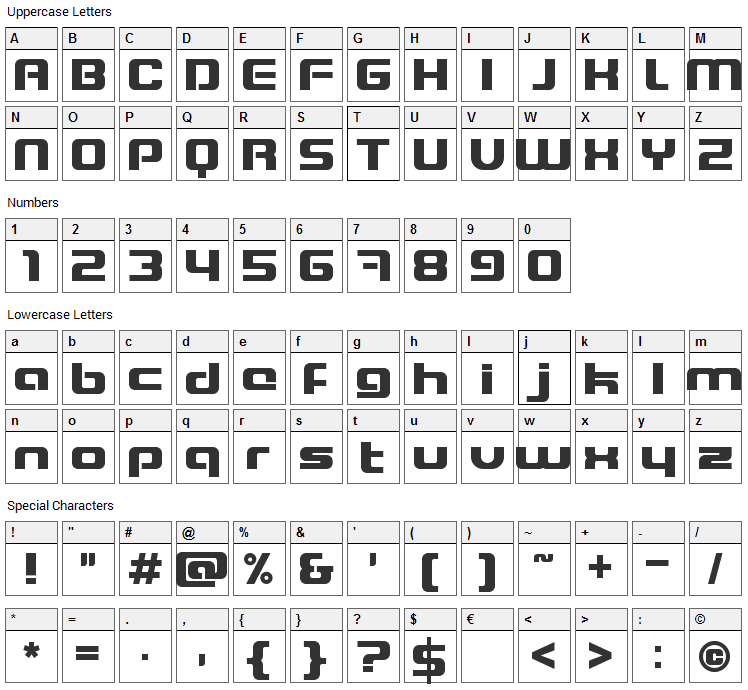 Blaster Font Character Map