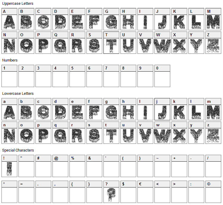 Ble Font Character Map
