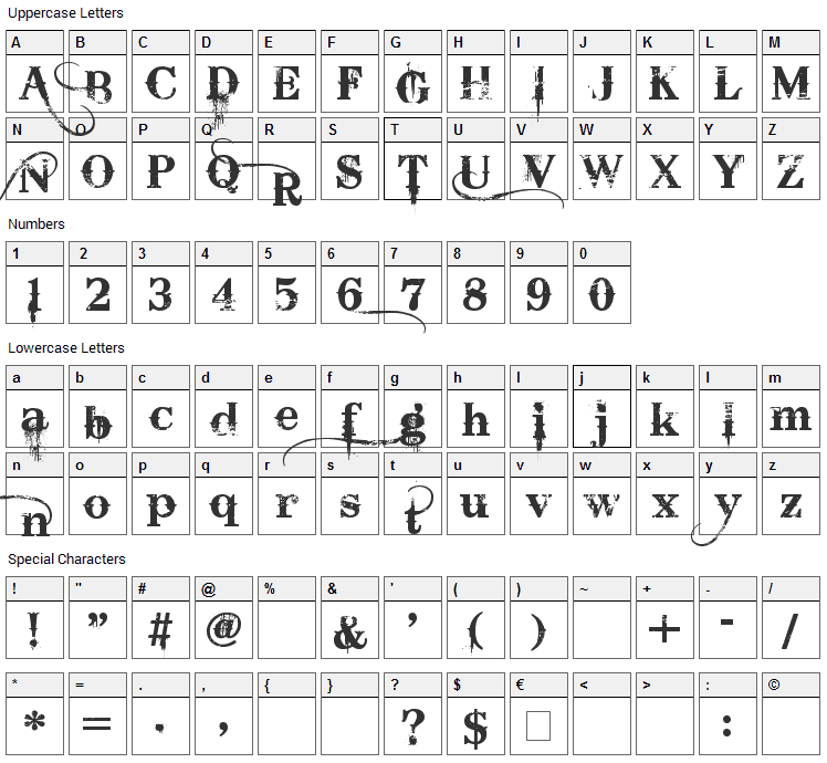 Bleeding Cowboys Font Character Map