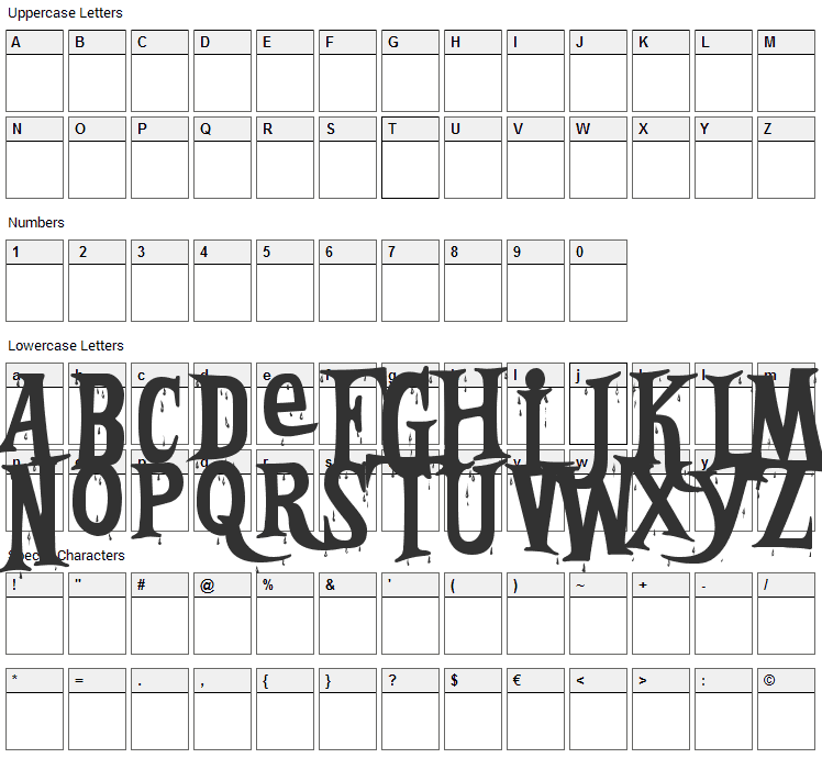Bleeding Freaks Font Character Map