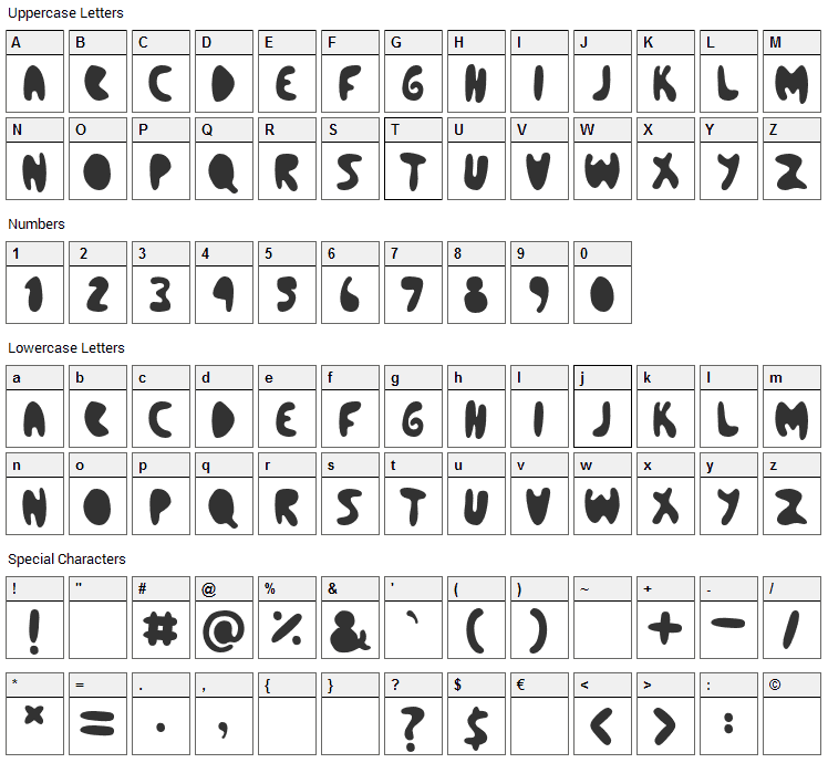 Bleeding Heart Font Character Map