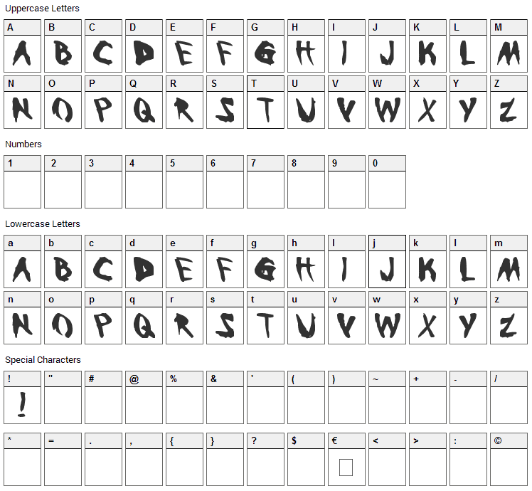 Bleeding Trough Font Character Map