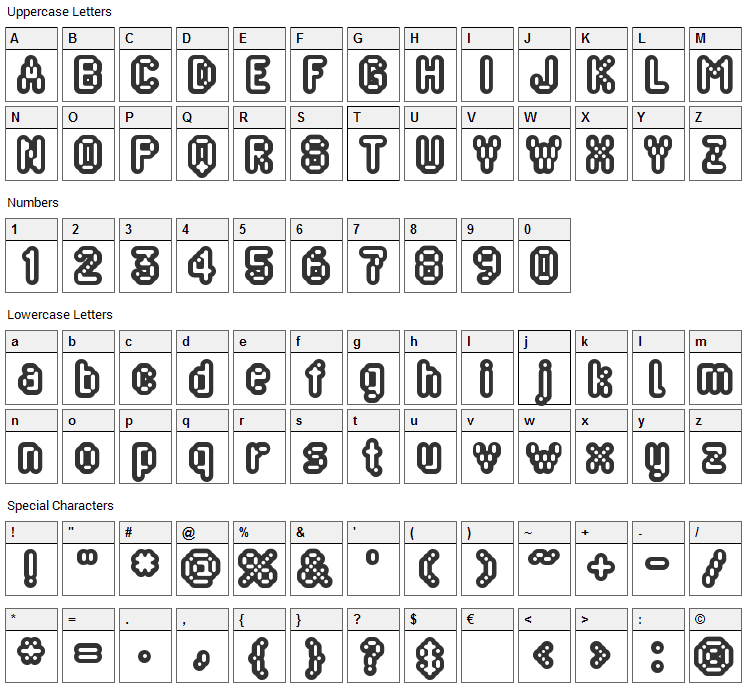 Blippia Font Character Map
