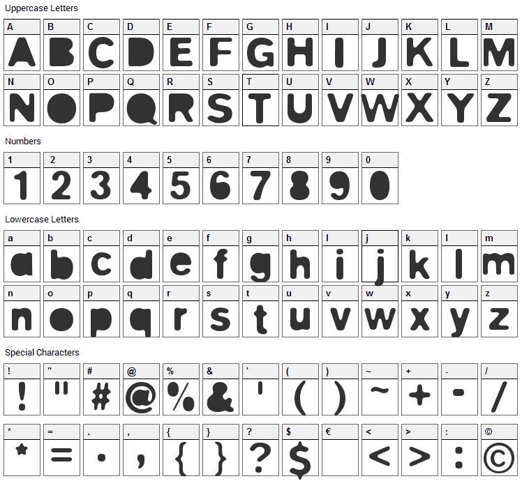 Blitz Font Character Map