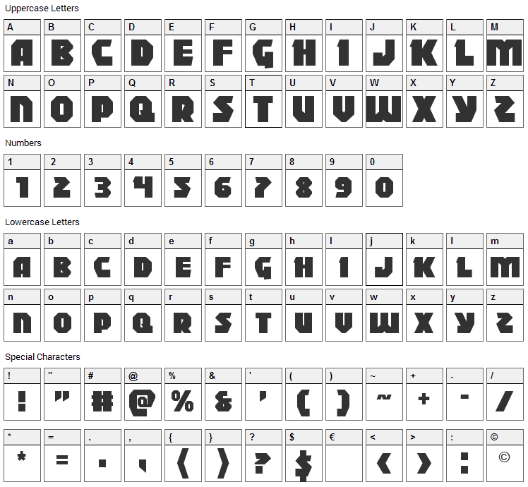 Blitzstrike Font Character Map