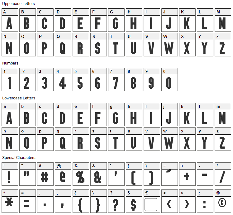 Blitzwing Font Character Map