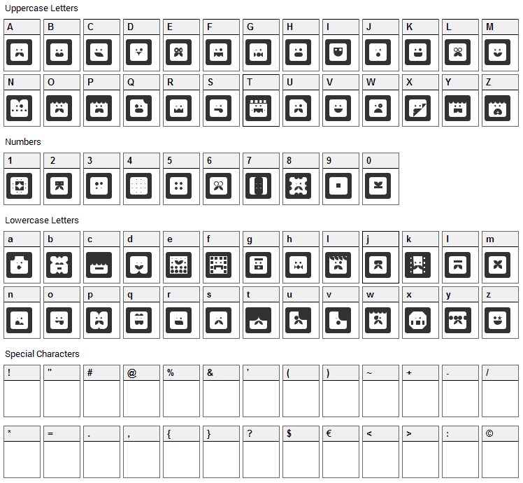 Bloc Face Font Character Map