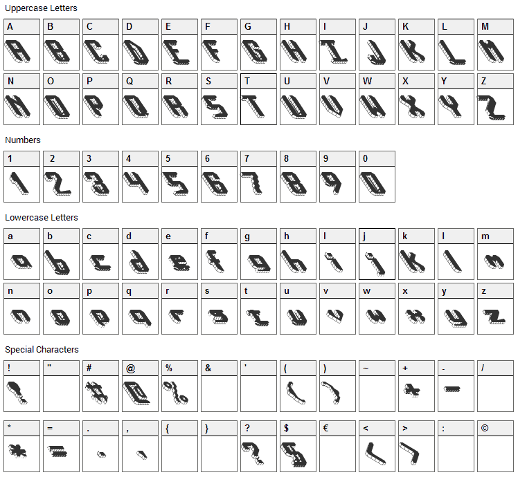 Block Tilt Font Character Map