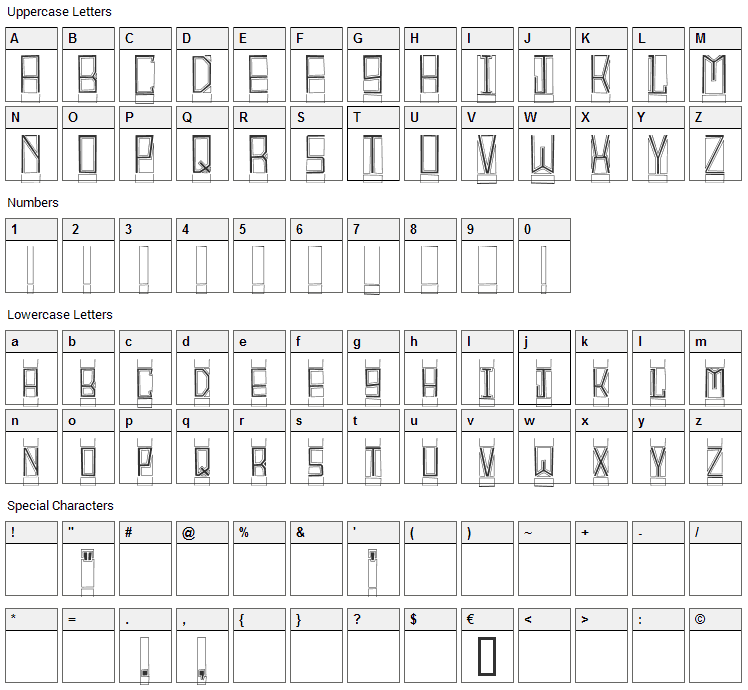 Block Titling Font Character Map