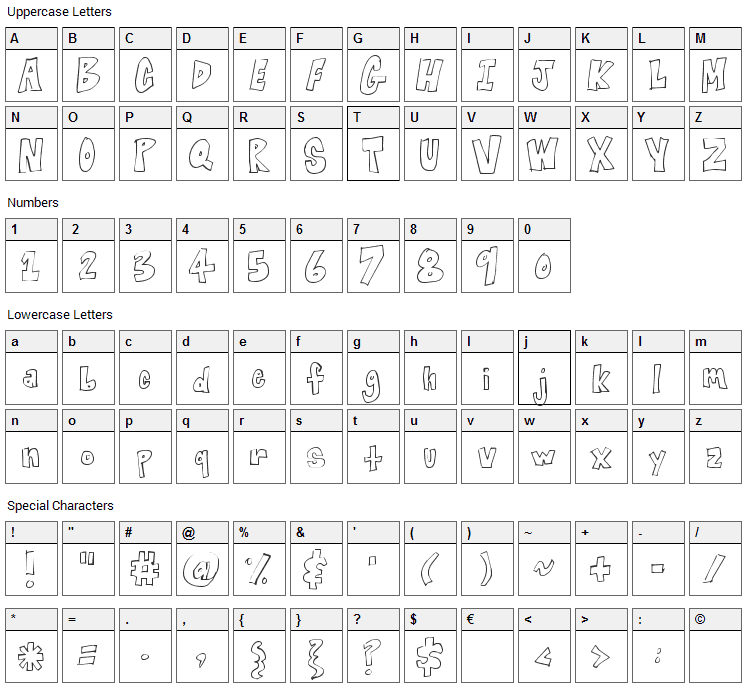 Blocked Off Font Character Map