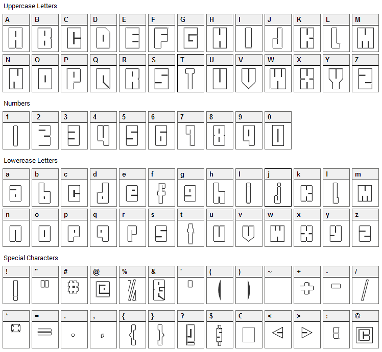 Blocks Font Character Map