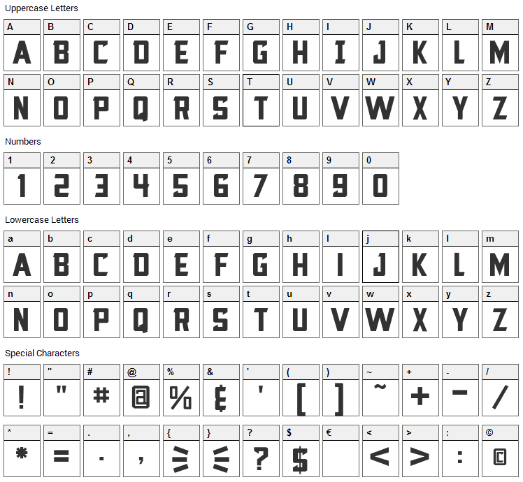 Blocktastic Font Character Map