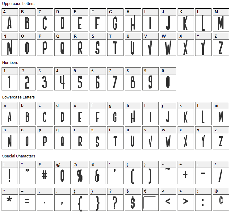 Blofeld Font Character Map