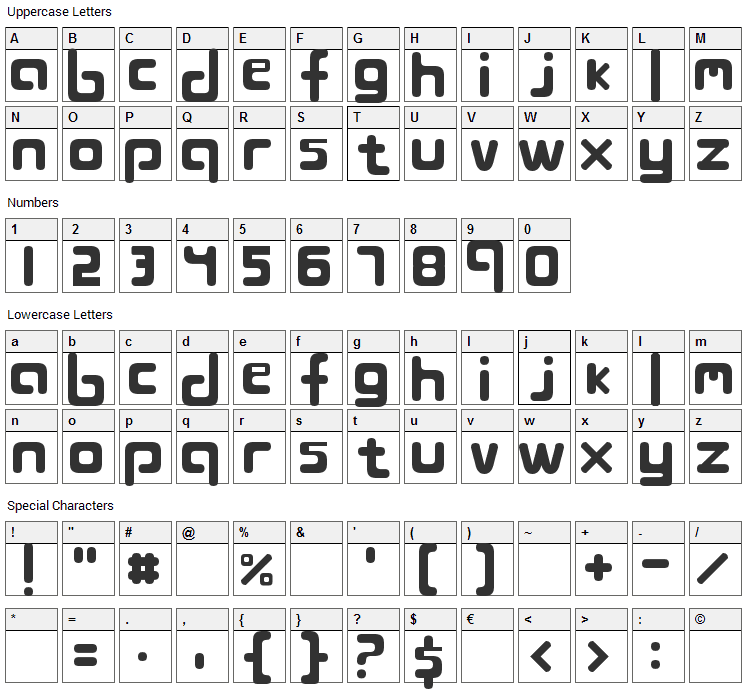 Blojbytesdepa Font Character Map