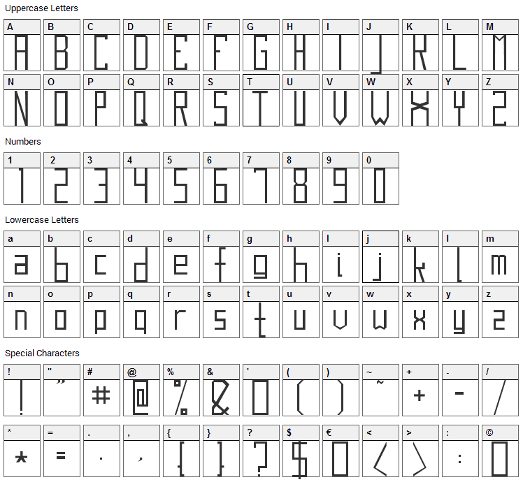 Blok Font Character Map