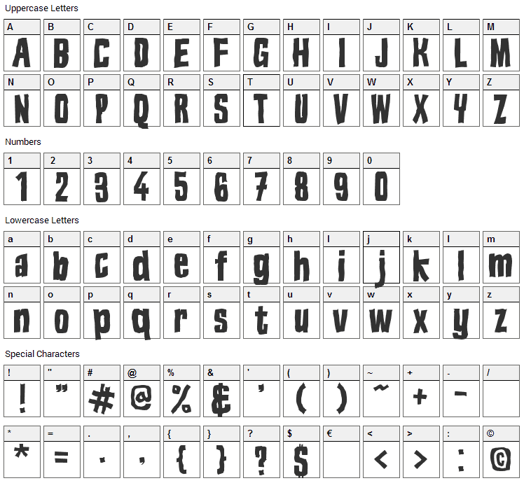 Blok Font Character Map