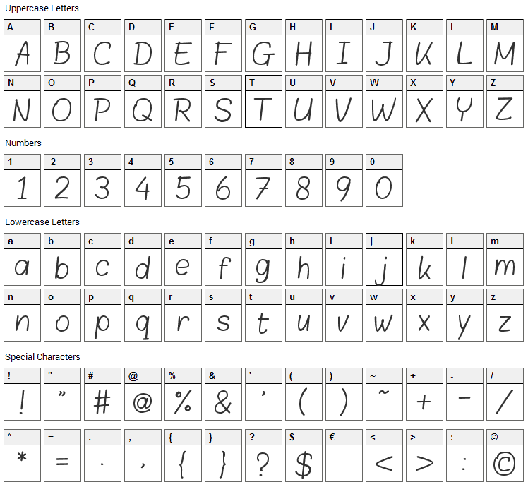 Blokletters Font Character Map