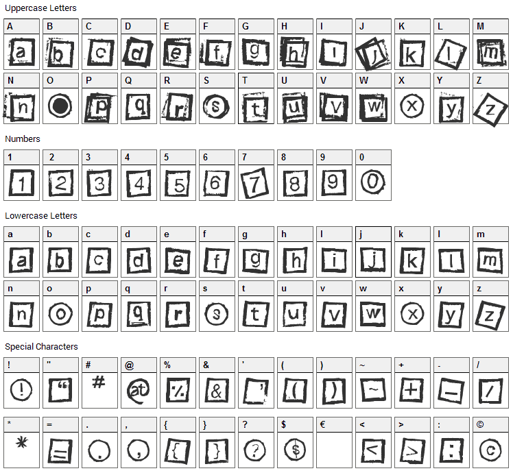 Bloktype Font Character Map