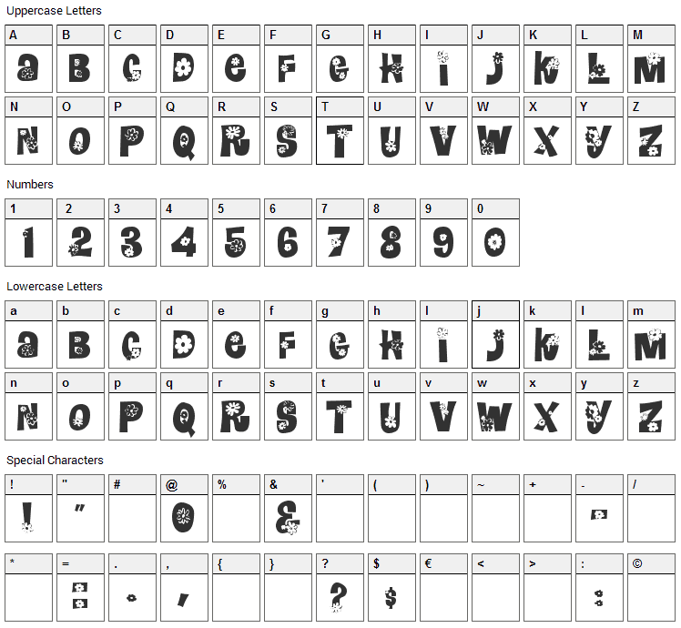 Blomster Font Character Map