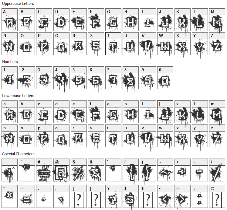 Blood Blocks Font Character Map