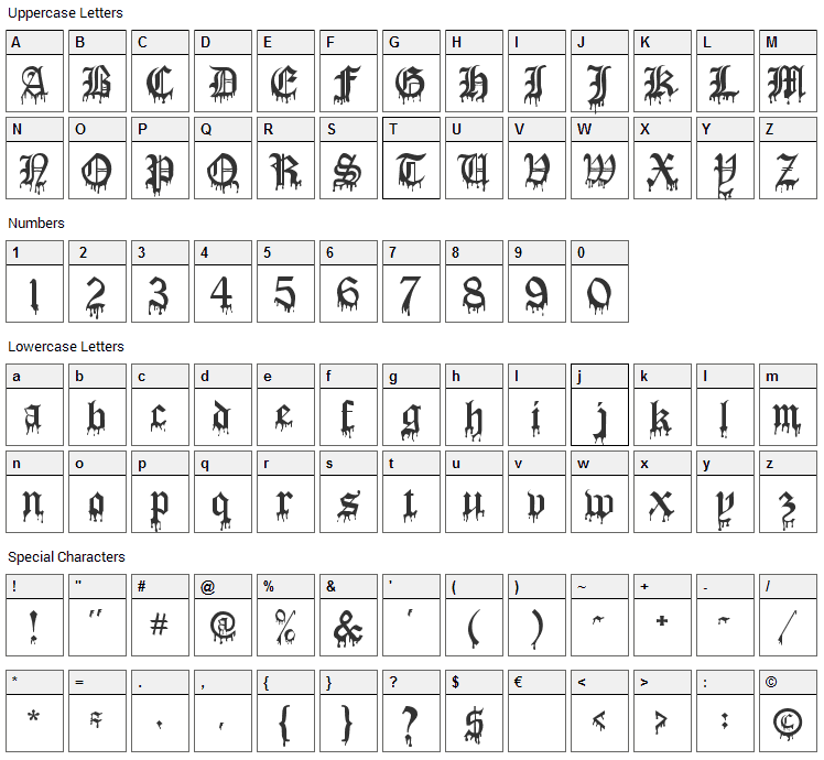 Blood Of Dracula Font Character Map