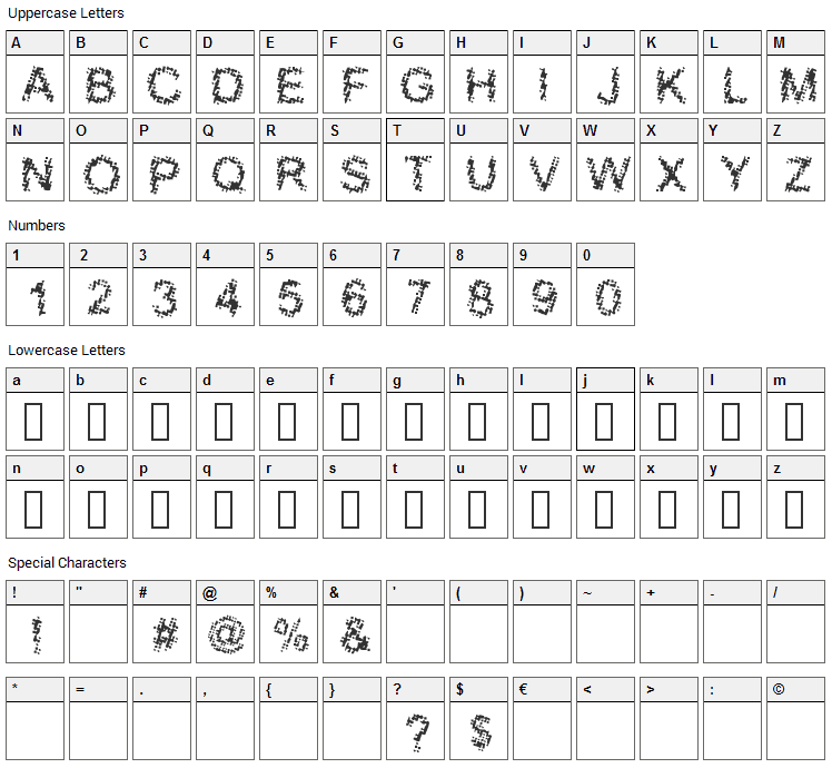 Bloody Chrapnel ? Font Character Map