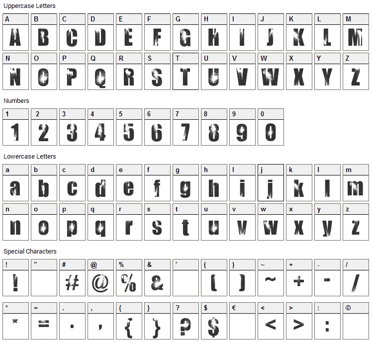 Bloody Impact Font Character Map