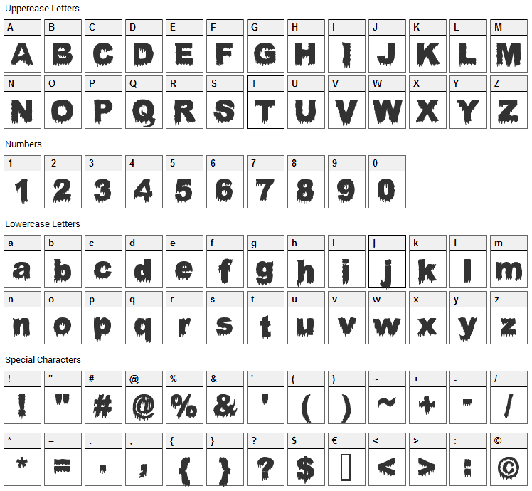 Bloody Stump Font Character Map