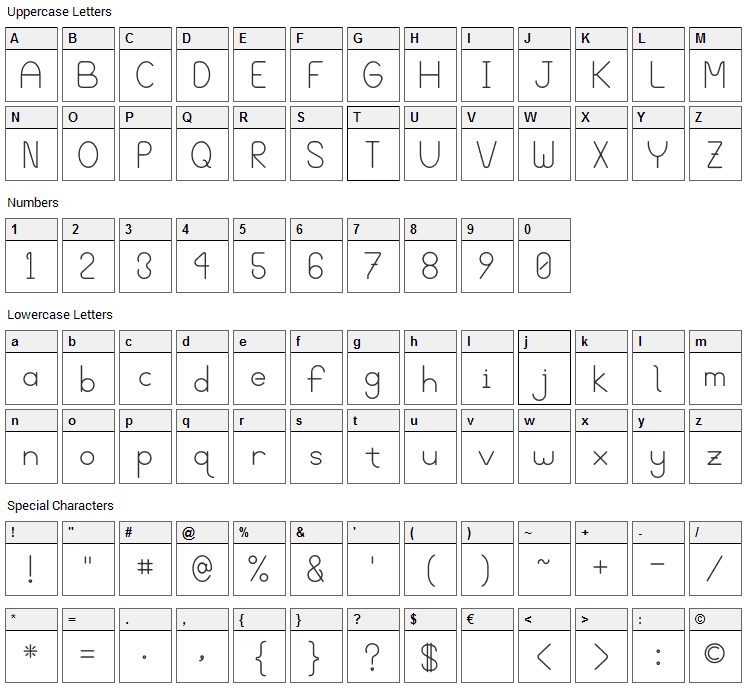 Blooming Grove Font Character Map