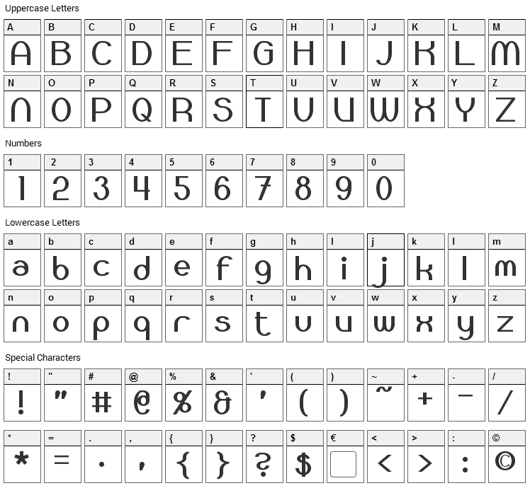 Bloomingworth Font Character Map