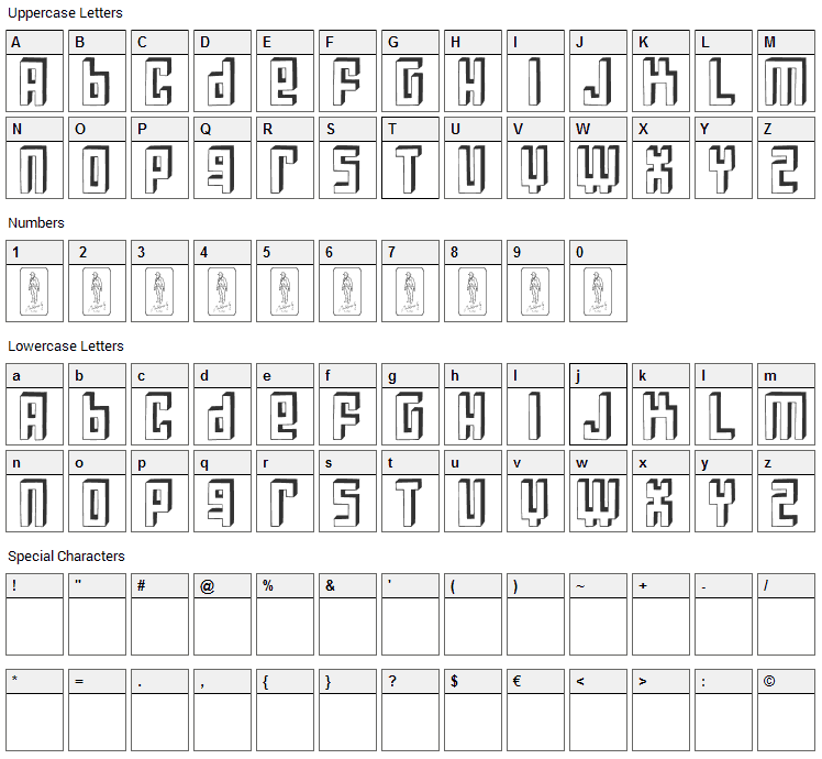 Bloqueada Font Character Map