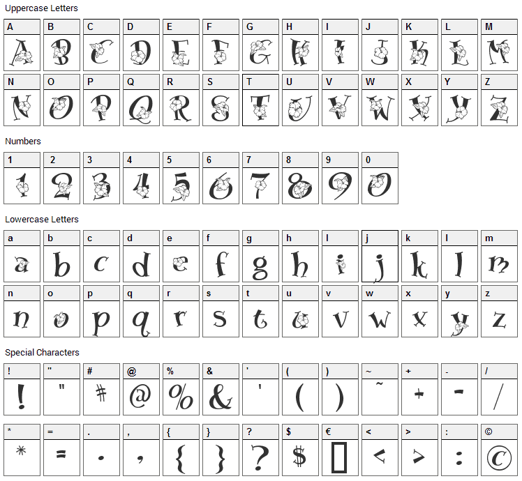 Blossom Font Character Map