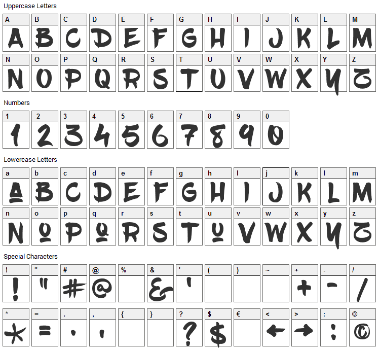 BlowBrush Font Character Map