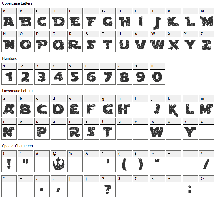 Blown Droid Font Character Map