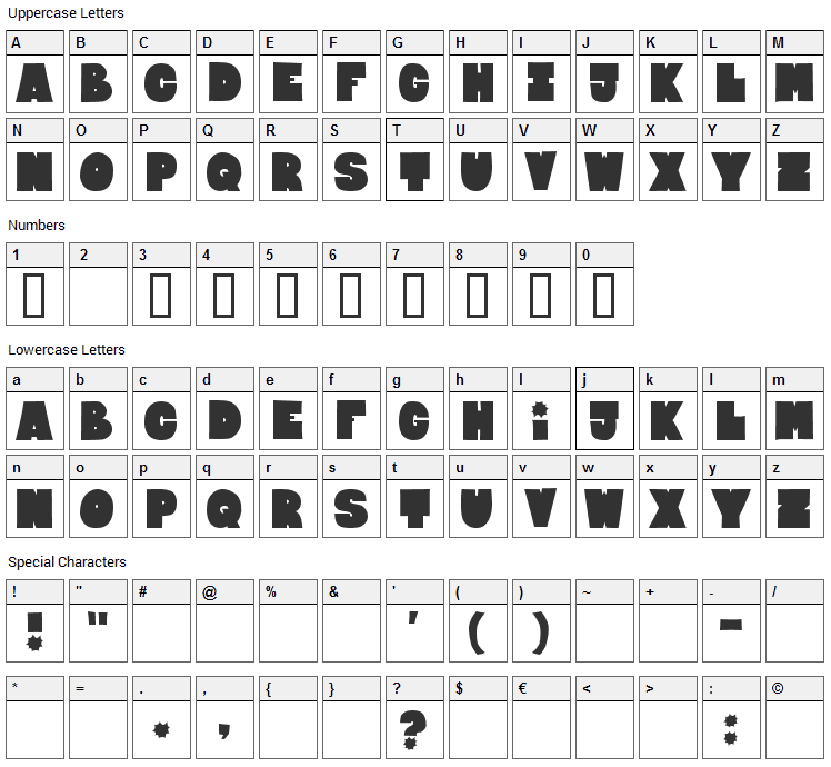 Bloxxxx Font Character Map