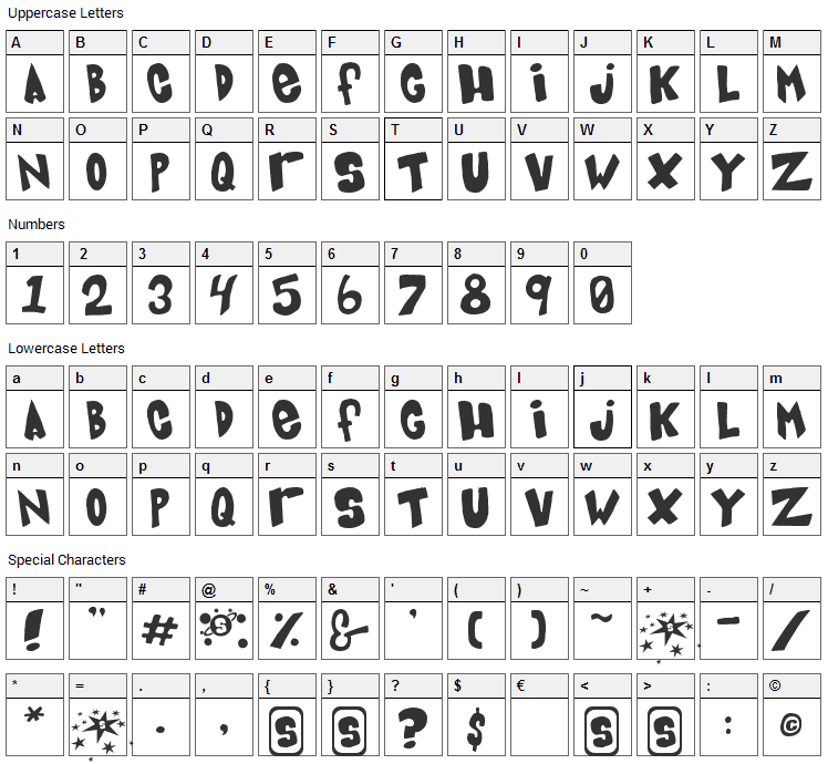 Blue Card Font Character Map