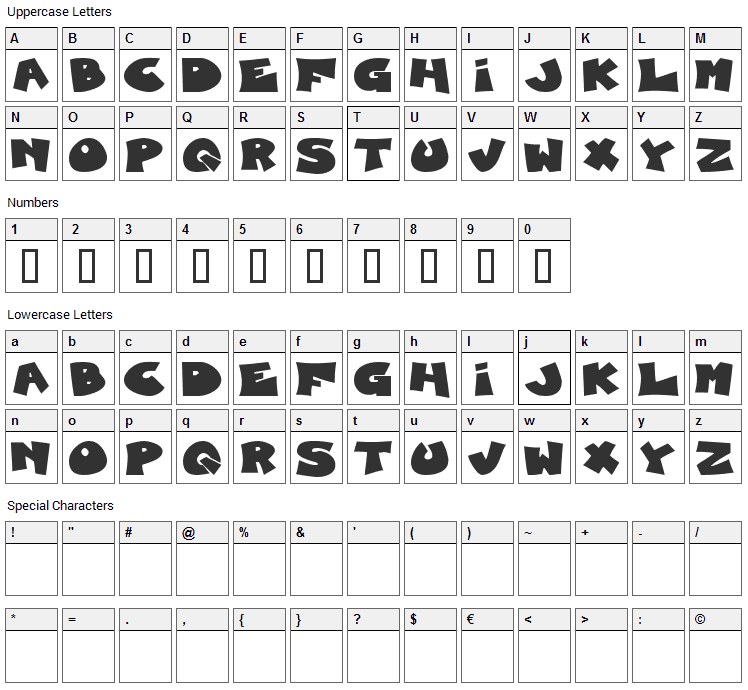 Blueberry Foxhound Font Character Map