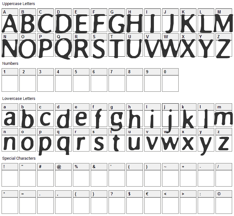 Blur Font Character Map