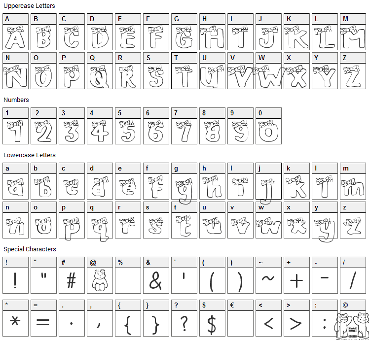 Blush Bear Font Character Map