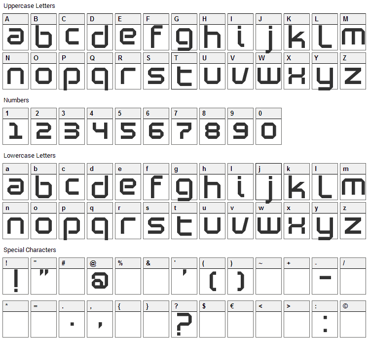 Blutter Font Character Map