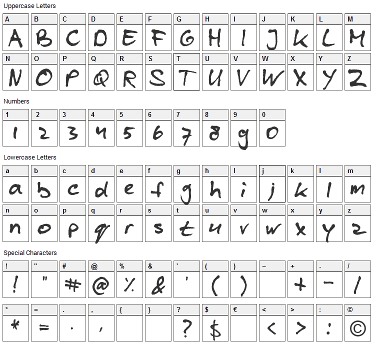 Blzee Font Character Map
